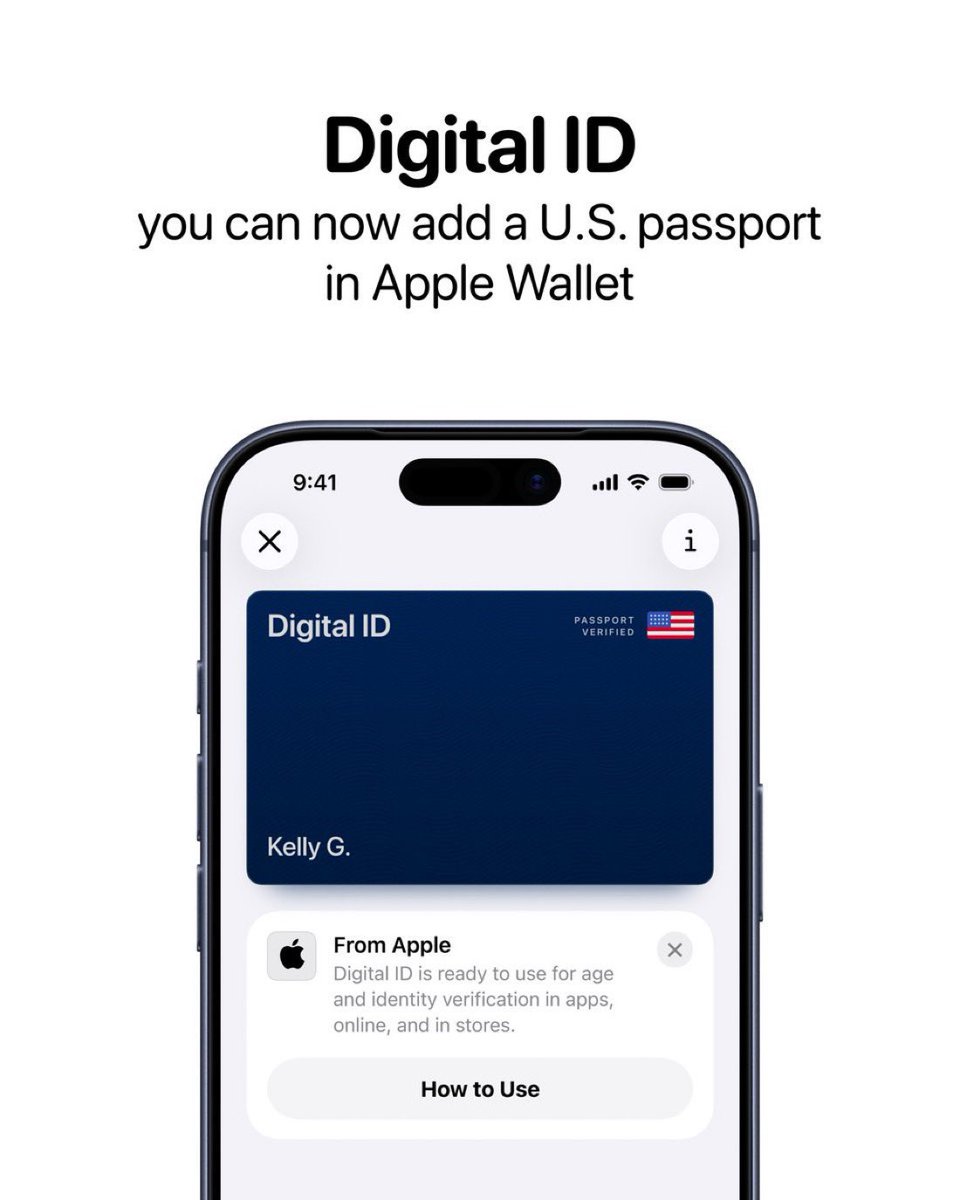 remarks's tweet image. JUST IN: 🇺🇸 Apple launches Digital ID in the US, letting users add passports to Apple  Wallet and use them at 250+ TSA airports.