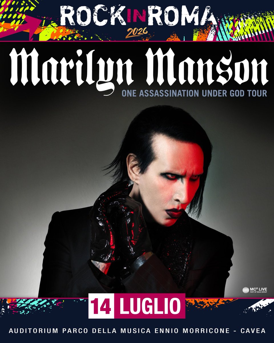 Marilyn Manson will be returning to Italy in July 2026. Tickets available tomorrow at 10am CET.

July 11 - Ferrara — Ferrara Summer Festival - Piazza Ariostea
July 13 - Bari — Fiera Del Levante
July 14 - Rome — Roma Summer Festival - Cavea Auditorium Parco Della Musica

Tickets