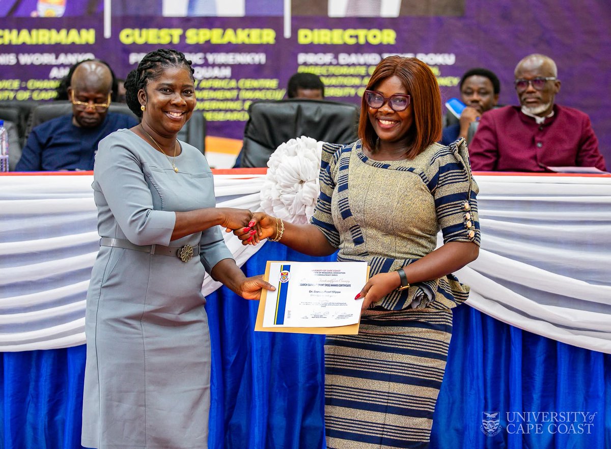 UCCGH_Official's tweet photo. The University of Cape Coast (UCC), through the Directorate of Research, Innovation and Consultancy (DRIC), has organised the 10th Research Awards and Grants (RAG) ceremony to support quality research and encourage research excellence and innovation among faculty. https://t.co/GPKLSIuPRp