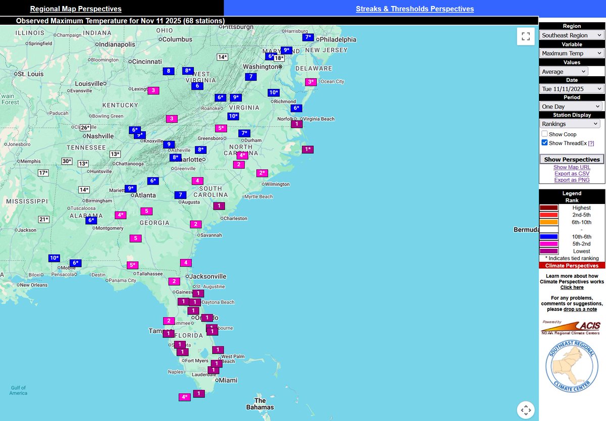 SERCC's tweet image. 30°'s(39°) all the way down to @PuntaGordaAir yesterday. Here are the maps of some of the Max T, Min T, &amp;amp; Mean T. ranks from #CLIMPER. sercc.oasis.unc.edu/Map.php?date=2…
@NWSKeyWest @NWSMiami @NWSMelbourne @NWSTampaBay @NWSJacksonville @NWSTallahassee  @NWSMobile @FLClimateCenter