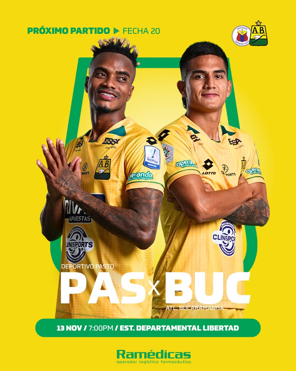 Fecha 2️⃣0️⃣ ¡𝐏𝐎𝐑 𝐓𝐎𝐃𝐎!🔥

🛬𝐏𝐫𝐨́𝐱𝐢𝐦𝐨 𝐩𝐚𝐫𝐭𝐢𝐝𝐨: Jueves, 13 de noviembre
🆚 Deportivo Pasto
🕖 7:00 p.m.
🏟️ Departamental La Libertad