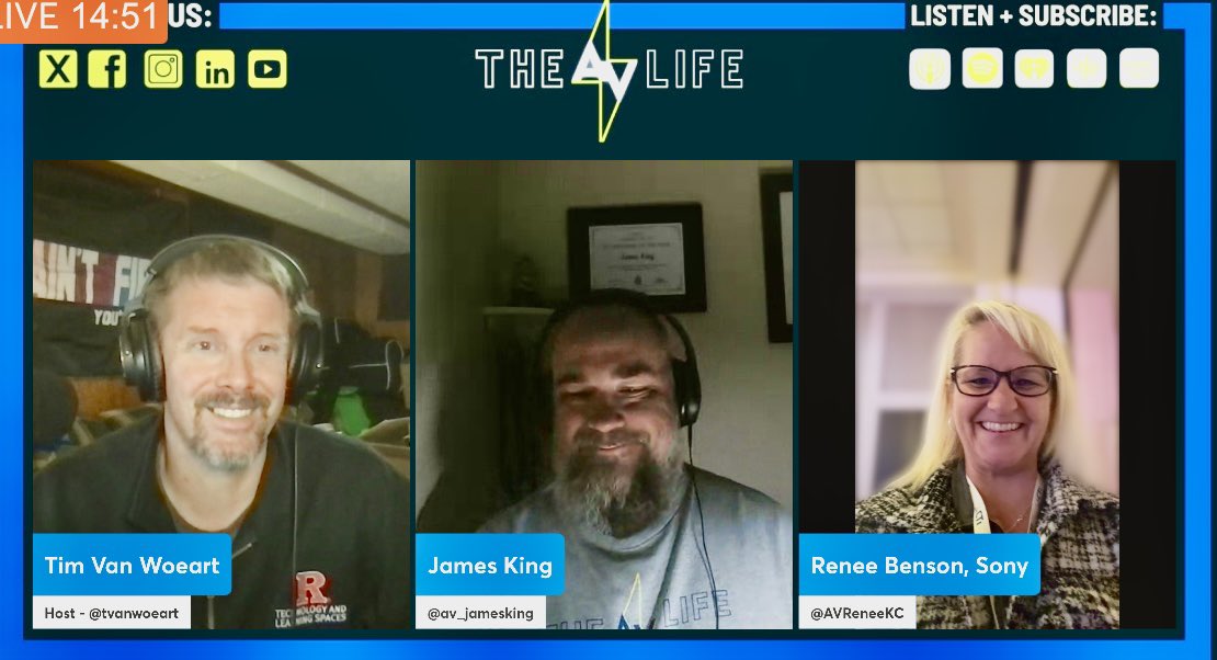 <a href="/TVanWoeart/">Tim Van Woeart, CTS #TPoAV #HigherEdAV</a>  &amp; I sure did miss our photographers 📸 <a href="/nancyblanchard/">Nancy Blanchard🇨🇦🇺🇸</a>  &amp; <a href="/WrittenByMurphy/">Murphy Daley CTS, PMP + author of 4 books so far</a> , but it was nice to catch up with <a href="/AV_JamesKing/">James King, CTS</a> ⚽️ … Sorry for the live (&amp; probably loud) recording but I was broadcasting live 😂 <a href="/TheAVLifePod/">The AV Life Podcast #HigherEdAV</a> #avtweeps