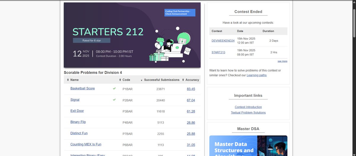 HimanshuTomer99's tweet image. @codechef contest done!
 solved only first 2 problems, joined after half an hour.
I&apos;ll upsolve tomorrow. 
#CodingJourney #codingconversations #letsconnect