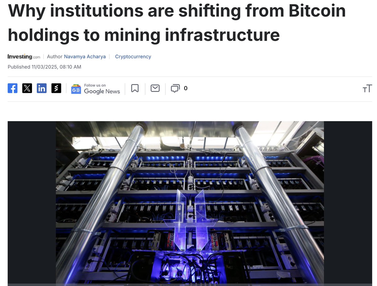 Institutional capital is shifting from passive Bitcoin exposure to active ownership of the systems that produce it.

As GoMining CEO <a href="/MarkZalan_/">Mark Zalan</a> highlighted in a recent conversation with <a href="/Investingcom/">Investing.com</a> — mining infrastructure provides operational leverage and steady yield