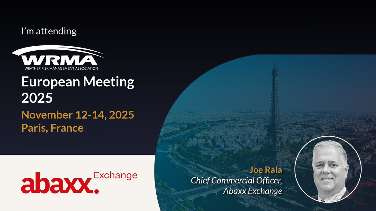 abaxx_exchange's tweet image. Ahead of Friday’s launch of Enwex German Wind Futures, Abaxx Exchange joins WRMA’s 2025 European Meeting to highlight how standardized wind futures turn generation volatility into tradable market risk and clearer price signals for renewable power.