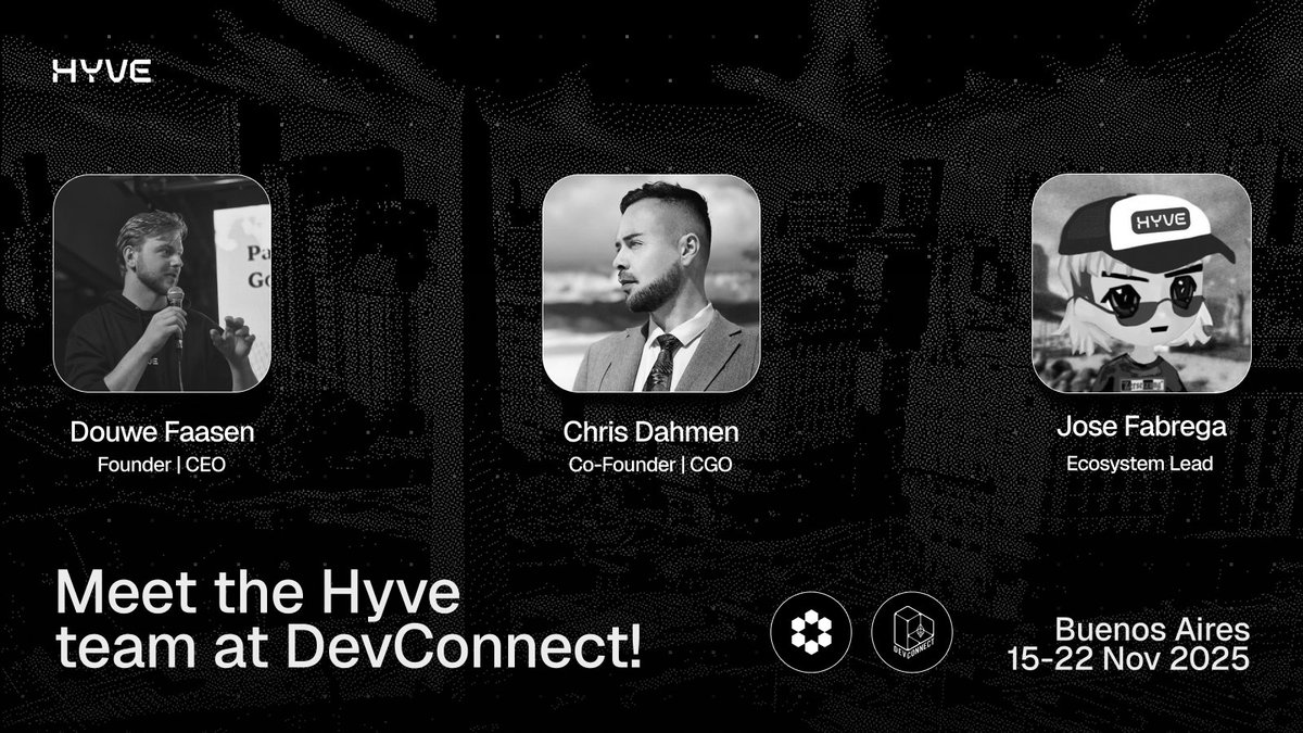 Che, Hyve is heading to Buenos Aires for DevConnect! 🇦🇷

If you’re building high-performance or consumer-facing apps that rely on real-time, verifiable data whether in DePIN, AI, RWAs, or CLOBs: let’s connect.