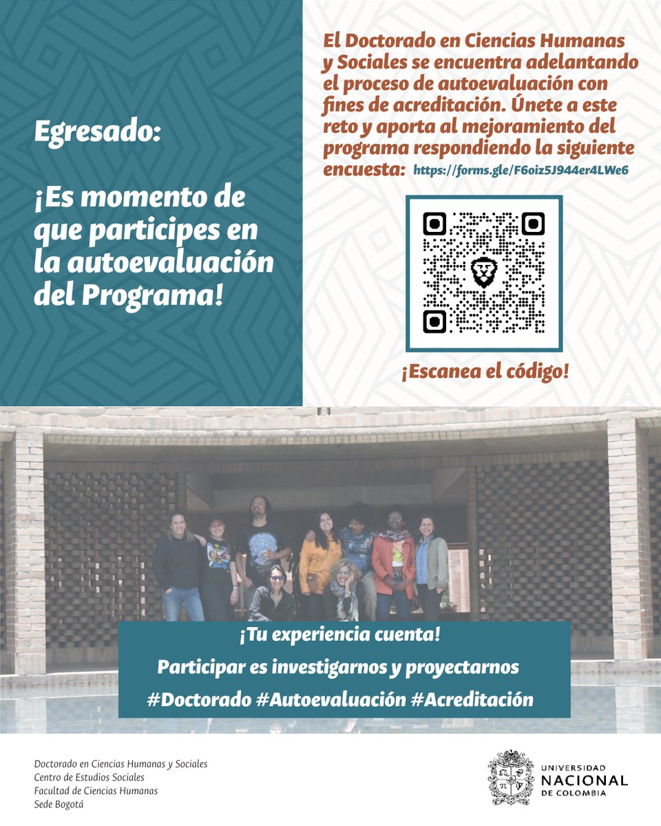 📢Estudiantes, Profesores/as y Egresados/as del Doctorado en Ciencias Humanas y Sociales: ¡Tu experiencia es fundamental! 📢 Participa en la Encuesta de Autoevaluación para ayudarnos a fortalecer el programa. Queremos saber qué podemos mejorar. Tu voz cuenta✨