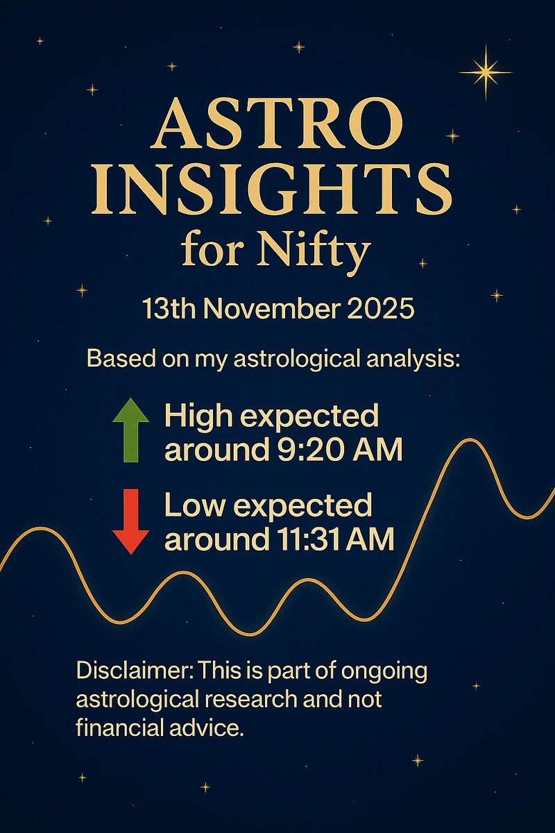NiftyOracleAS's tweet image. Astro Insights for #Nifty – 13th November 2025        

Disclaimer: This is not financial advice.  Please consult a SEBI-registered advisor before making any trading decisions.  

#Nifty50 #VedicAstrology #Astrology #NiftyOptions #Trading #NSE #BSE #StockMarket #Astro