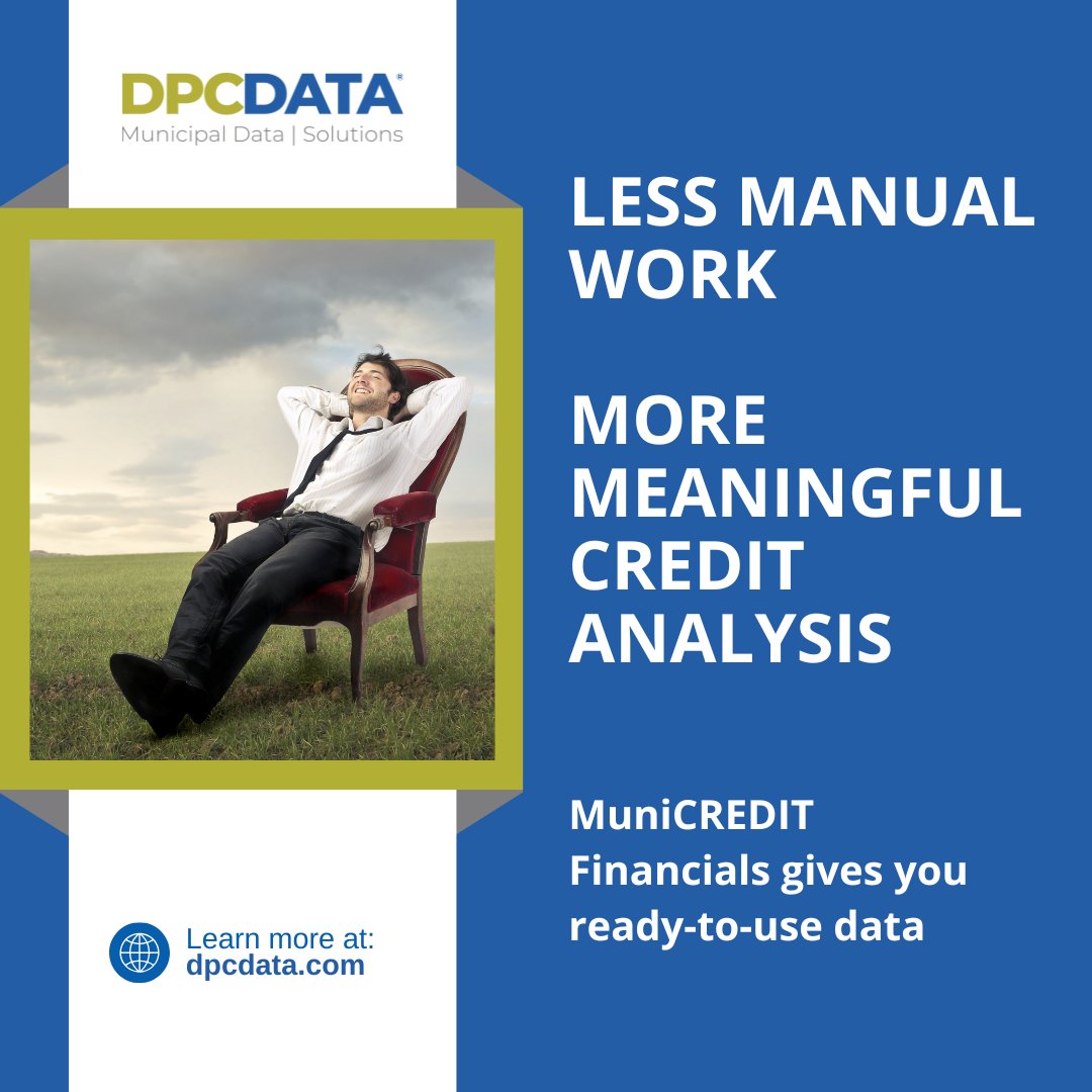 DPCDATA's tweet image. Why spend hours extracting numbers from disclosure docs?

MuniCREDIT Financials standardizes financials across thousands of obligors. That means you can focus on what matters: the analysis.  

LEARN MORE: dpcdata.com/products/munic… 

#datadriven #municipalfinance #portfolioanalysis