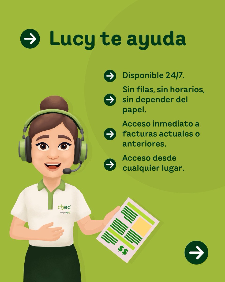 CHECGrupoEPM's tweet image. 🐶📄 ¿El perro se comió la factura? ¡No te preocupes!
¡Olvídate de las filas y del papel! Con Lucy, nuestra asistente virtual de CHEC, sacar la copia de tu factura es tan fácil que te ahorra mucho tiempo. 😉

#CHEC #LaVidaNosMueve #GrupoEPM