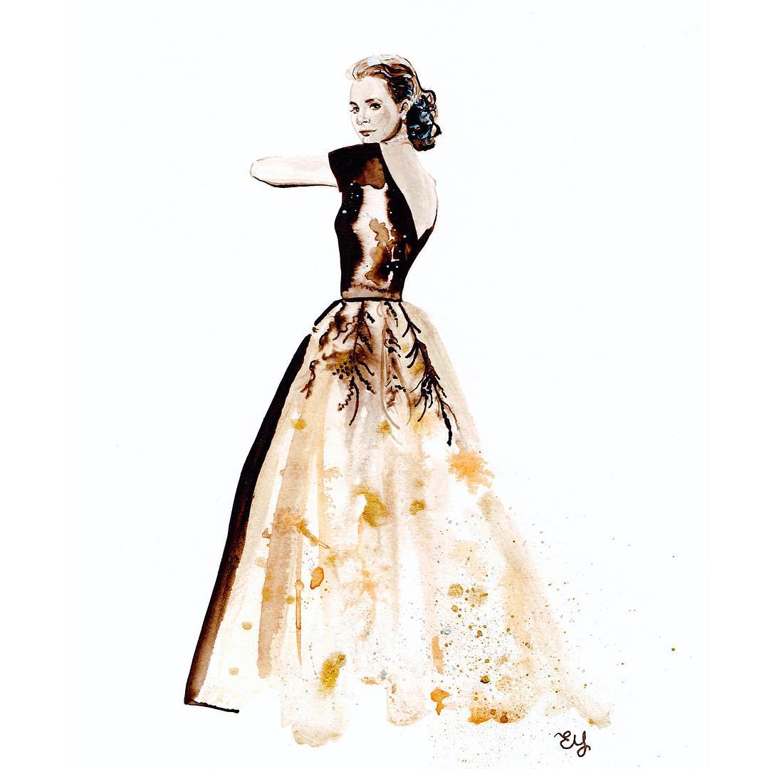 My ink painting of Grace Kelly inspired by REAR WINDOW. From my Hitchcock Blondes series 💛 #GraceKelly #Hitchcock