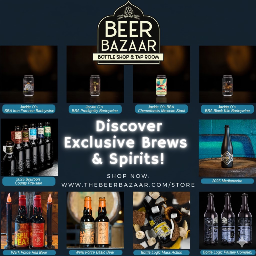 BEER GEEKS: Your cart is calling! 🛒🍻
🥃 <a href="/GooseIsland/">Goose Island Beer Co.</a> BCBS Pre-sale
🍷 <a href="/WeldWerksBrewCo/">WeldWerks Brewing Co.</a>  Medianoche
🔥 <a href="/JackieosBrewery/">Jackie O's Brewery</a> Barleywines &amp; Stouts
🍫 Bottle Logic Mass Action &amp; Paisley Complex
🐻 <a href="/werkforcebrew/">Werk Force Brewing</a>  Hell Bear &amp; Basic Bear
Discover the full list 👇
thebeerbazaar.com/store