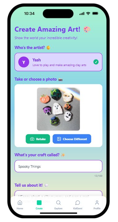 sahilrakhaiya's tweet image. 🎨 KidsCraft: where young creators shine safely!
AI buddy KidGemi sparks ideas 💡
Parents approve crafts 👩‍👦
Built with #ContraHackathon 🚀 #anythingchallenge
#AI #Kids #Creativity #NoCode

Parents approved the post and other can see or inquiry for purchase it!