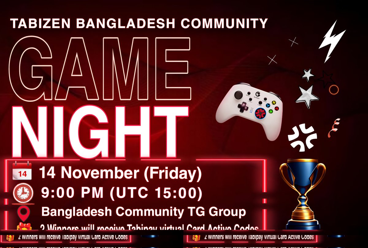 💢Tabizen Bangladesh Community Game Night 🎮 💢

🗓️ Date: 14th November (Friday)
⏰ Time: 9:00 PM (UTC 15:00)
📍 Venue: Bangladesh Community TG Group 
t.me/+C2fzJ3Pwg8kyM…

🔥 Prizes:
🏆 2 Winners will receive exclusive Tabipay Virtual Card Active Codes 
<a href="/Tabizens/">Tabizen💢🏯</a>
<a href="/Lfuckjpg/">L.Lawliet 💢</a>