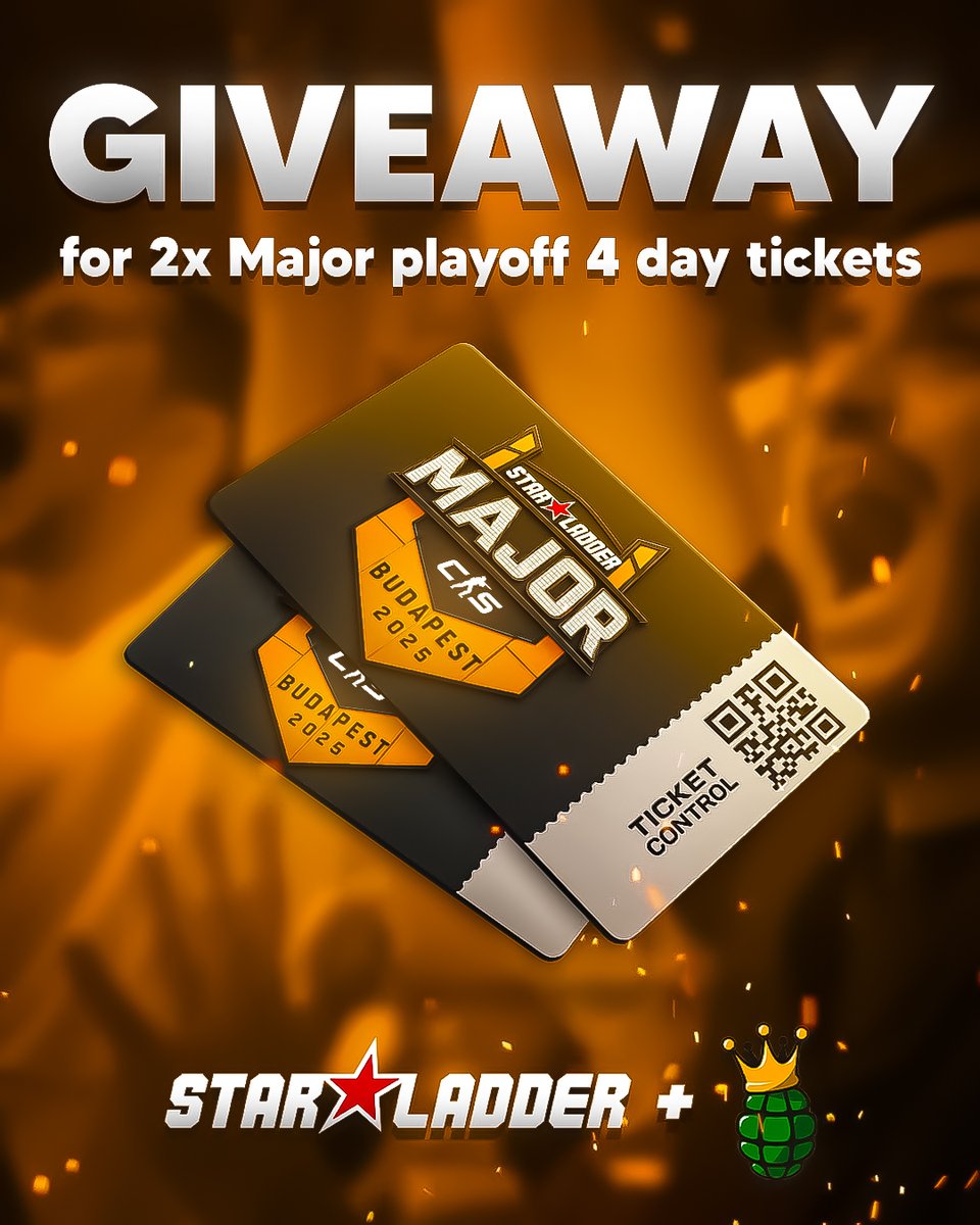 NadeKing's tweet image. 2x 4 days tickets for BUDAPEST MAJOR 2025! 🔥 

Tickets are for playoffs of course.

To join:
- Follow @NadeKing &amp;amp; @StarLadder_CS
- RT this post 
- Tag your friend that will travel with you!  

I&apos;ll pick the winner on Sunday! 👇