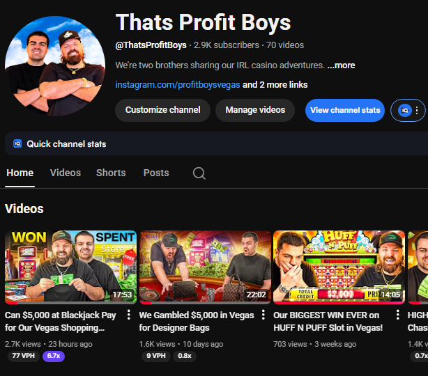 We started our IRL Vegas YouTube on August 4th — and this month was our first 1 MILLION view month 🥂

It’s a small step toward much bigger goals, but you’ve got to celebrate the small victories.

Thank you all for the love and support — it means the world 🖤🤞THATS PROFIT!!