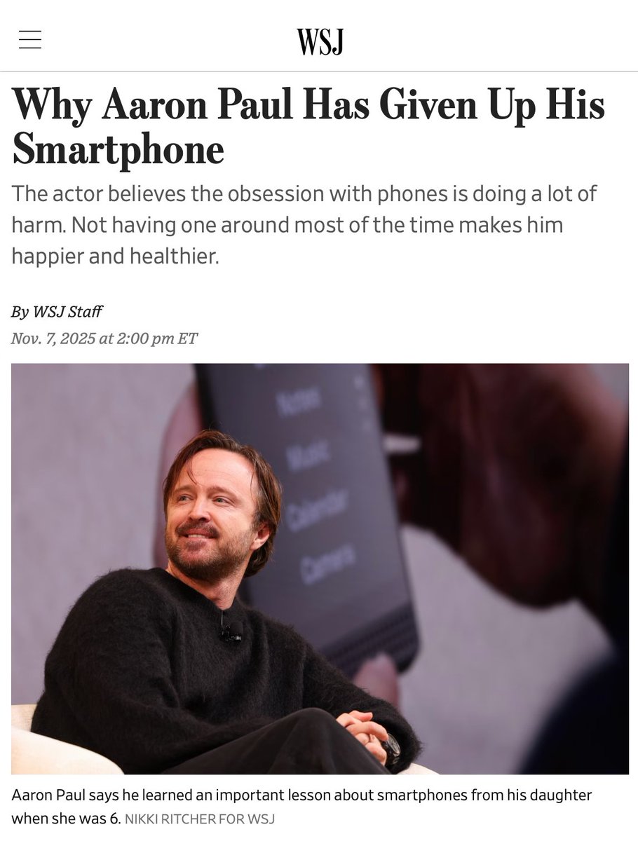 Aaron Paul talks about why he gave up his smartphone for a Light Phone with <a href="/WSJ/">The Wall Street Journal</a> ✌️

wsj.com/tech/personal-…