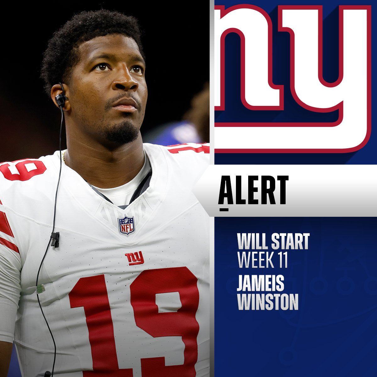Giants interim head coach Mike Kafka says Jameis Winston will start at QB in Week 11.
