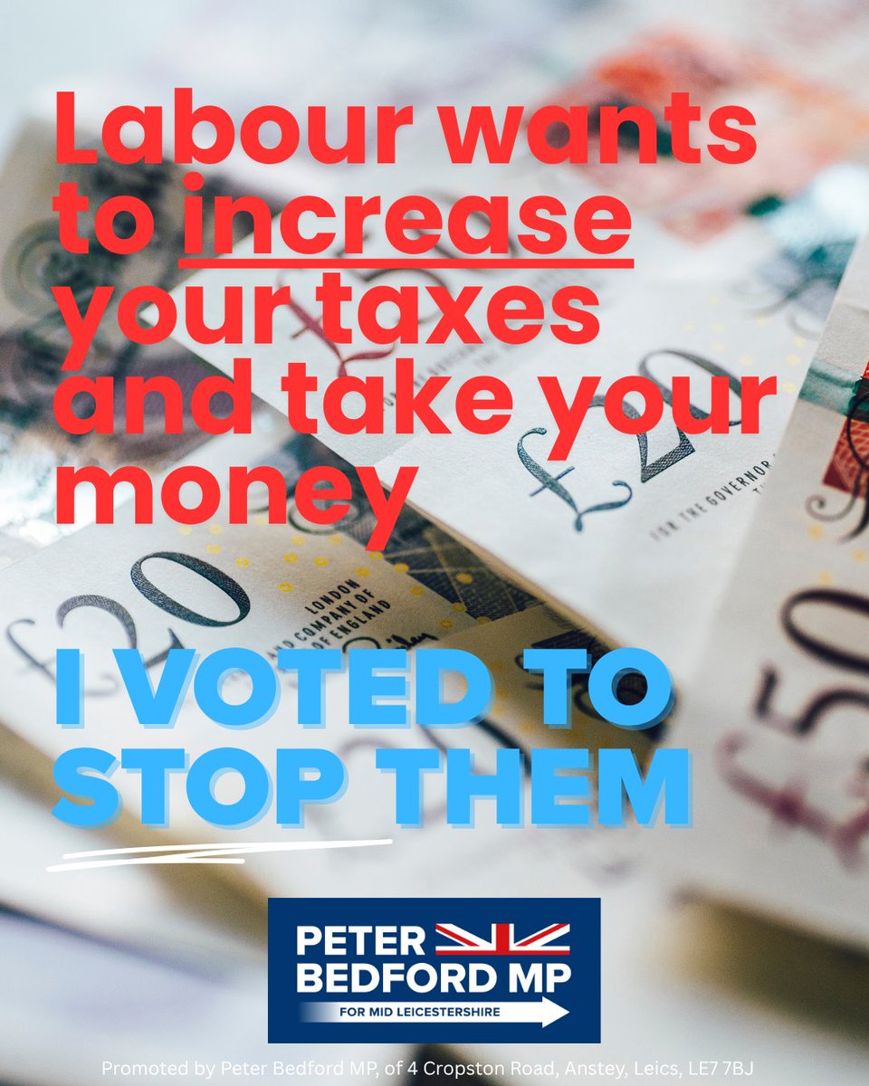 Labour wants to take more of your money.😡

Before the election they pledged not to increase National Insurance, Income Tax, or VAT

Now, they want to renege on their promise! 

Alongside my <a href="/Conservatives/">Conservatives</a> colleagues, I voted to stop them. 

They voted to go back on their word!