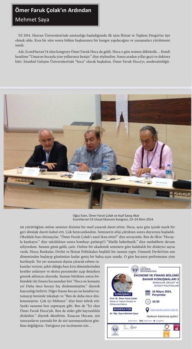 Alandayım… İktisat ve Toplum Dergisi’nin son sayısı (Sayı 181). Ömer Faruk Hocam için yazdım.