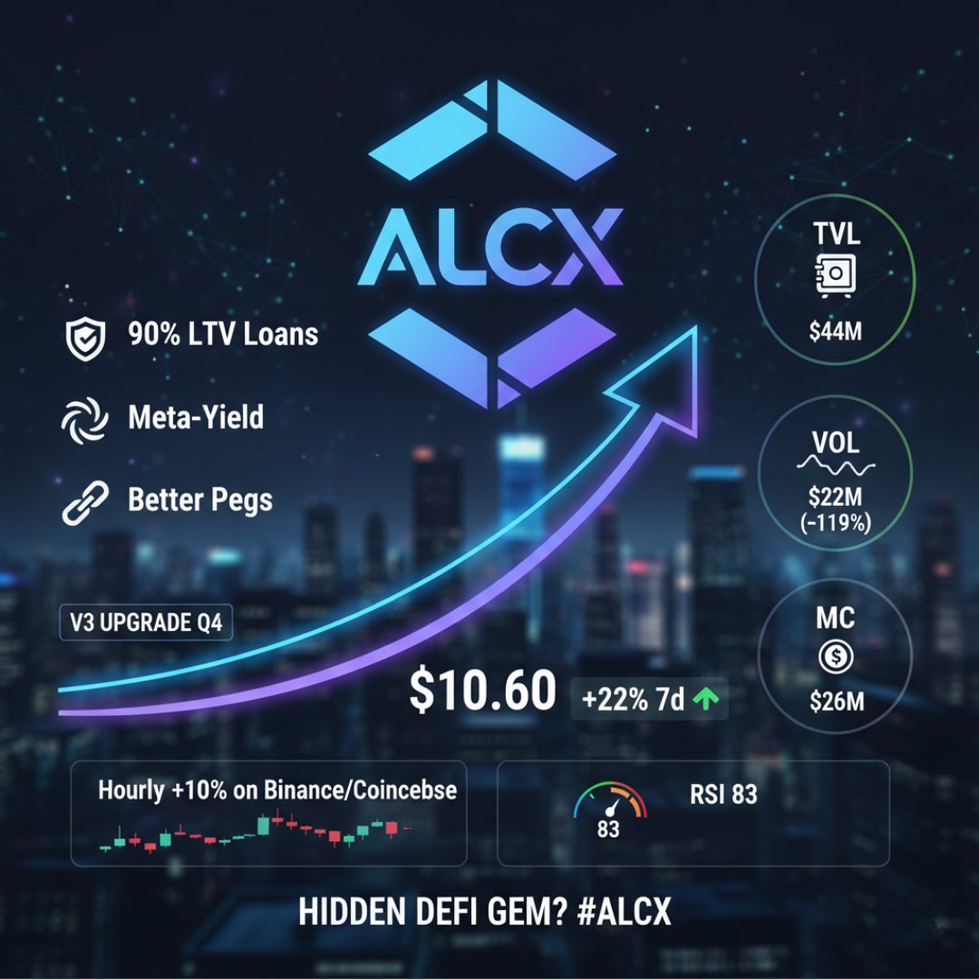 CoinMonkeyTeam's tweet image. $ALCX is making moves! 💰 $10.60 (+22% in 7 days). $44M TVL and massive $22M Volume surge! 🌊

Q4 V3 upgrade brings game-changing 90% LTV and Meta-Yield. Get ready! 🛠️

#ALCX #DeFiProtocol #Altcoin #Bullish