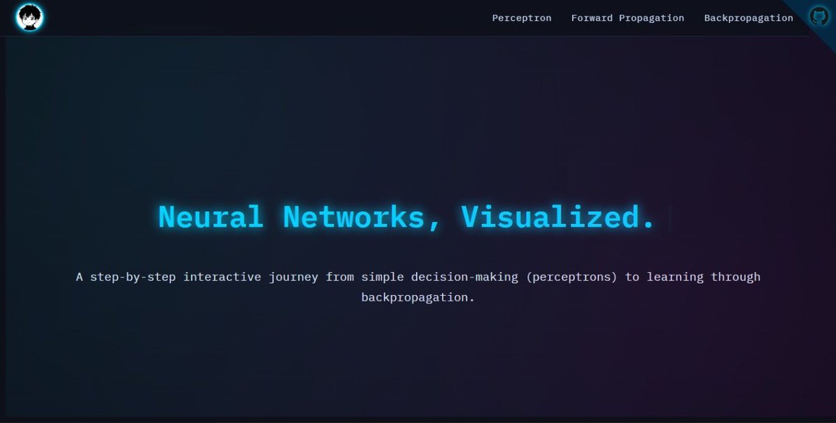 OmCodex_tweets's tweet image. Hey 👋🏻 chat,

Just deployed my static webpage built using my learnings + HTML, CSS, JS + ChatGPT!
It visualizes neural networks — from perceptrons to backpropagation, with smooth animations ⚡

🌐 Live on Netlify → neural-nets.netlify.app

Transforming learning into visuals 🎨