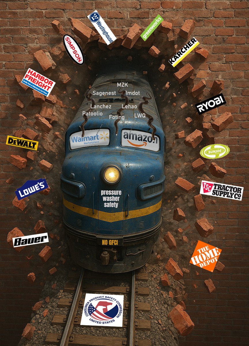 powerwashergear's tweet photo. Here comes the NO GFCI train!  Led by @amazon and @walmart rolling over @USCPSC @FTC and clearing the way for so many importers to avoid the UL1776 safety standard and slither next to established pressure washer brands like @DEWALTtough @karcher @greenworkstools  @RYOBItoolsusa https://t.co/2zpVybDdNm