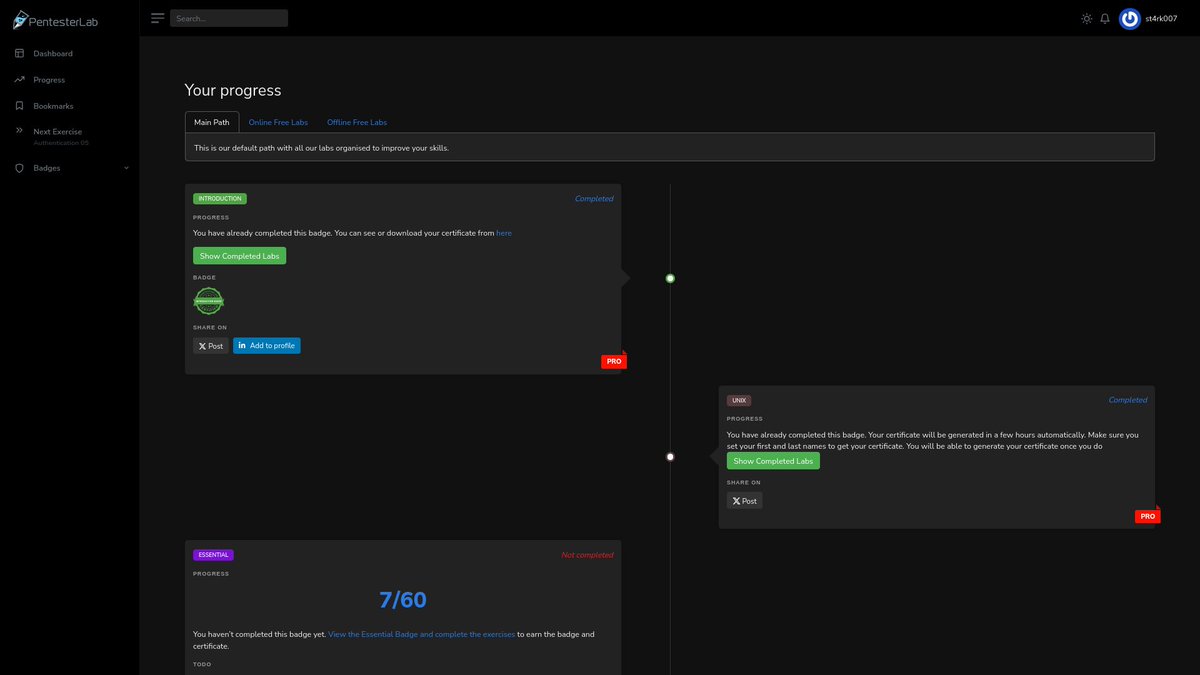 0xSt4rk007's tweet image. Day 12 

I just completed @Pentesterlab&apos;s Unix Badge!!!