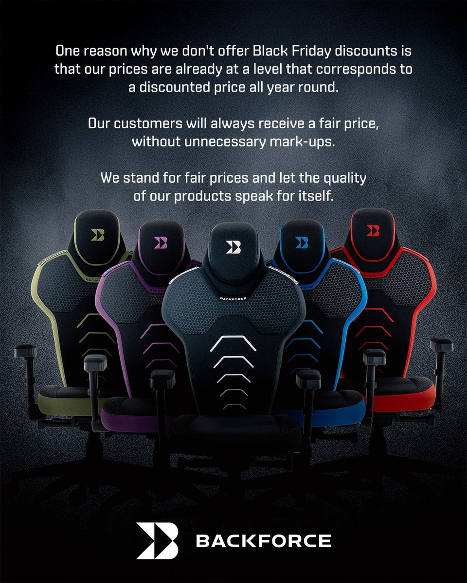 Backforce_gg's tweet image. No discounts ❌️ No gimmicks

Just the same fair prices and outstanding quality all year long.
