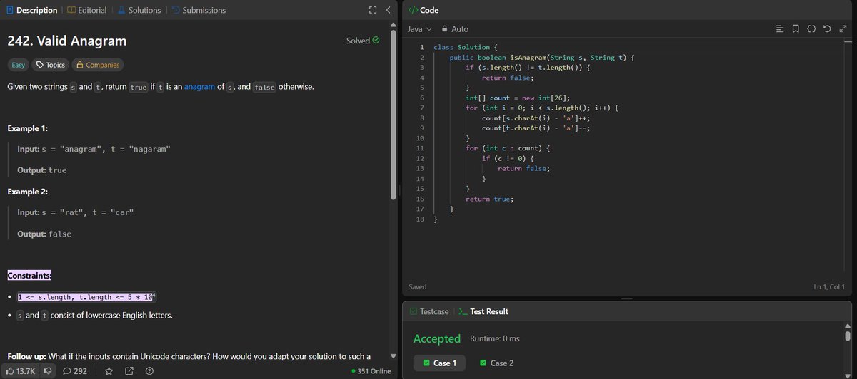 rituu_09's tweet image. Day 316 of 2025:                                   
👩‍💻 Code to Crack Companies!
▫️Rotate String
▫️Valid Anagram
#PlacementPrep #2025Goals #leetcode #letsconnect