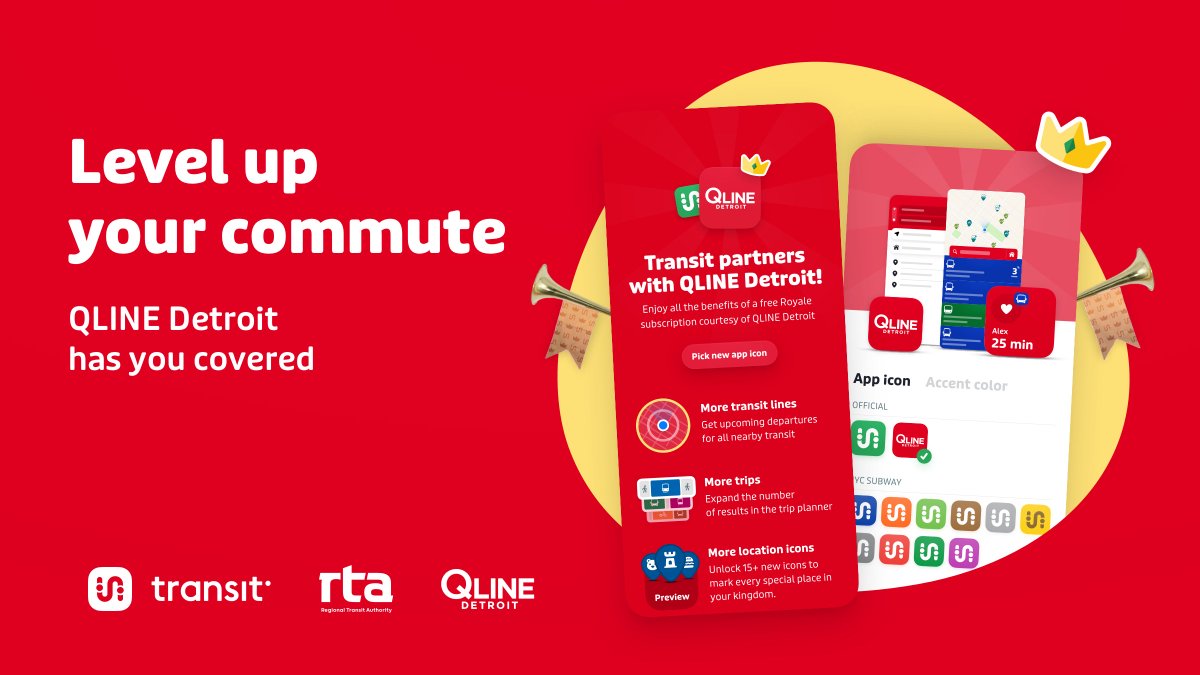 qlinedetroit's tweet image. We’re excited to announce that QLINE riders now have access to Transit Royale, the premium subscription of the @TransitApp, through our new partnership with the @RTAMichigan!

Transit users in Southeast Michigan can enjoy full access to all the app’s features, including fare…