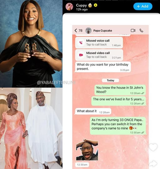 yabaleftonline's tweet photo. DJ Cuppy shares her dad’s funny reaction after she asked to be gifted their London home for her birthday. https://t.co/e53zkT0YaL