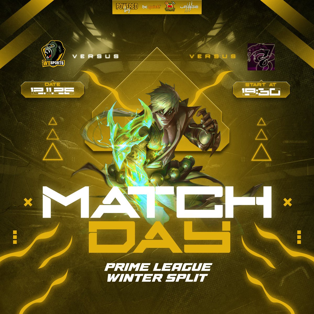 WeSports_LoL's tweet photo. 🟡7.Matchday⚫️

After yesterday evening's 2-0 win, we will continue today 👀

🆚@7Serpents_ Rising
⏰19:30 CET 
📺https://t.co/OUhjSs19Ja

Join us in a few minutes and...

🦍SPAM🦍THIS🦍GORILLA🦍TO🦍MAKE🦍WESPORTS🦍THE🦍WINNER🦍

#LeagueOfLegends #WeSFamily #WeSWIN https://t.co/FwH0jxyW2b