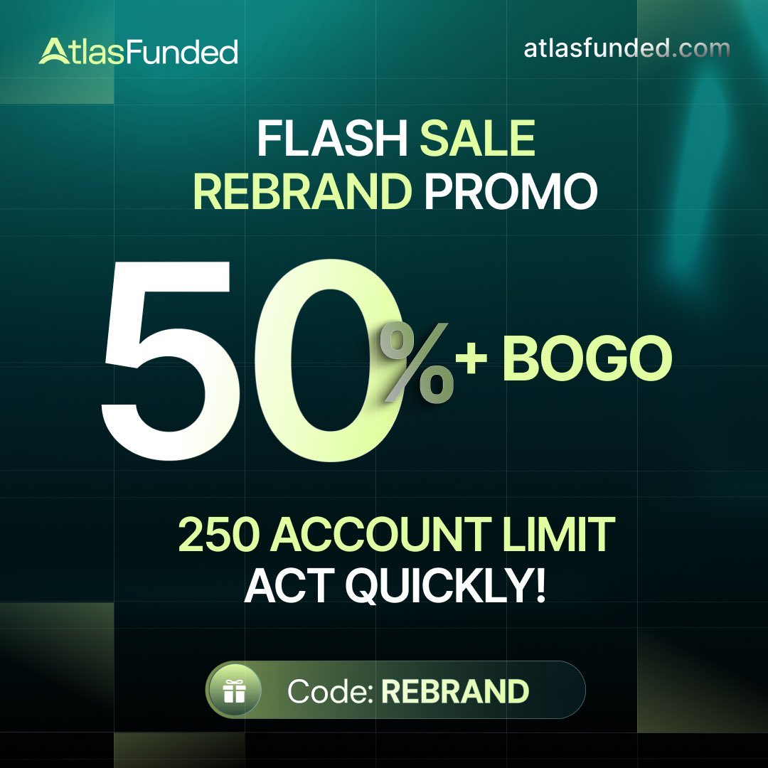 PeterDamian06's tweet image. 🌱 Atlas 2.0 Rebrand Celebration

We’re turning it up a notch —
50% OFF + BOGO on your first payout 

Limited to 250 purchases only
When they’re gone, they’re gone.

Use code REBRAND at checkout:
👉 checkout.atlasfunded.com/ref/3088

Navigate to success with Atlas Funded
