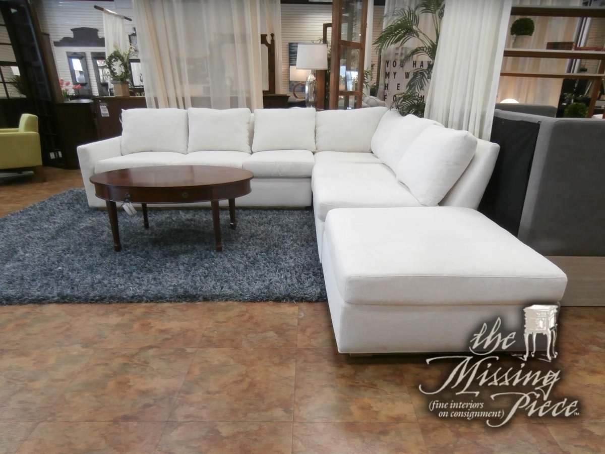 Sherril custom four piece upholstered sectional measuring 121"W,131"D,37"H in white. 
Click here for pricing and availability ➡ buff.ly/r3qdKaA