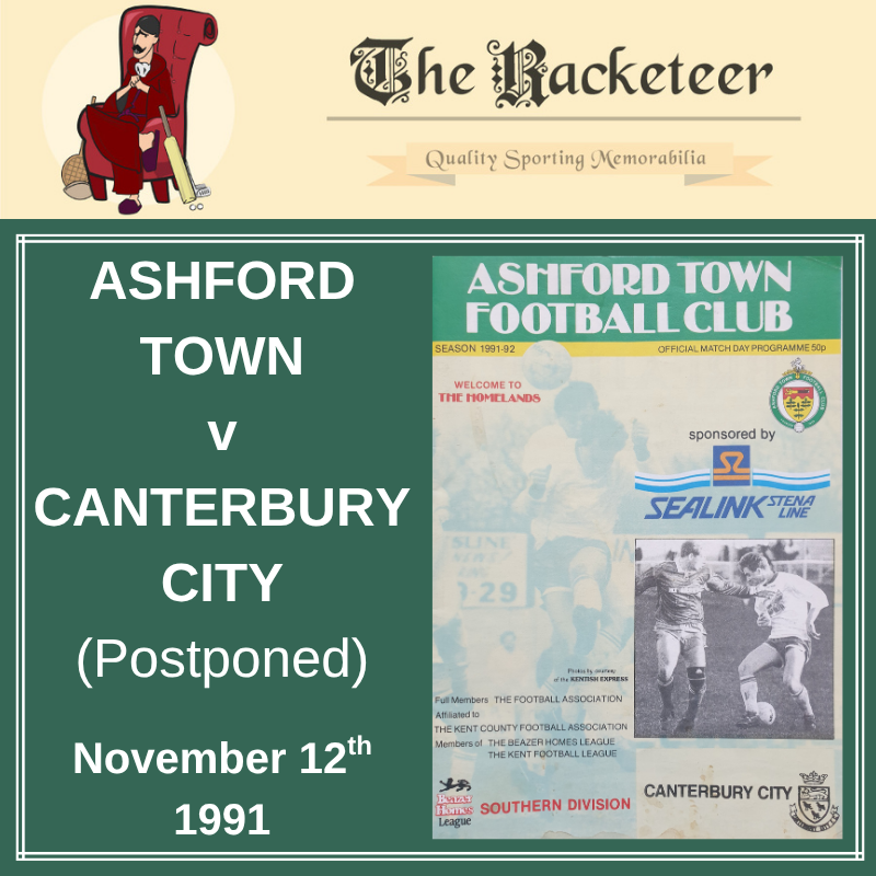 #OnThisday in 1991, and #AshfordTown were due to play <a href="/CanterburyCity/">Canterbury City F.C.</a> in a Kent Cup fixture - but the game was postponed. Any ideas why?

<a href="/AshfordUnitedFC/">Ashford United FC</a> #footballprogrammes #NonLeague <a href="/NonLeagueCrowd/">Non League Crowds</a> 

the-racketeer.co.uk/non-league-237…