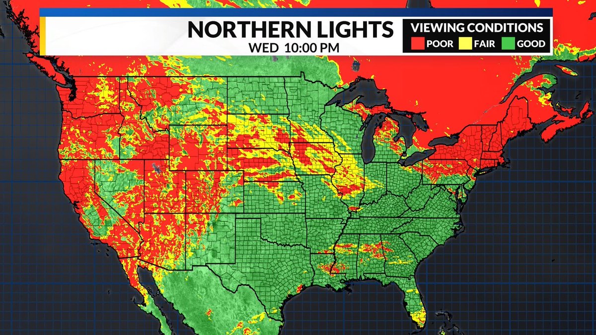 Updated visibility map for tonight's possible northern lights 🌌, image size:1200x675