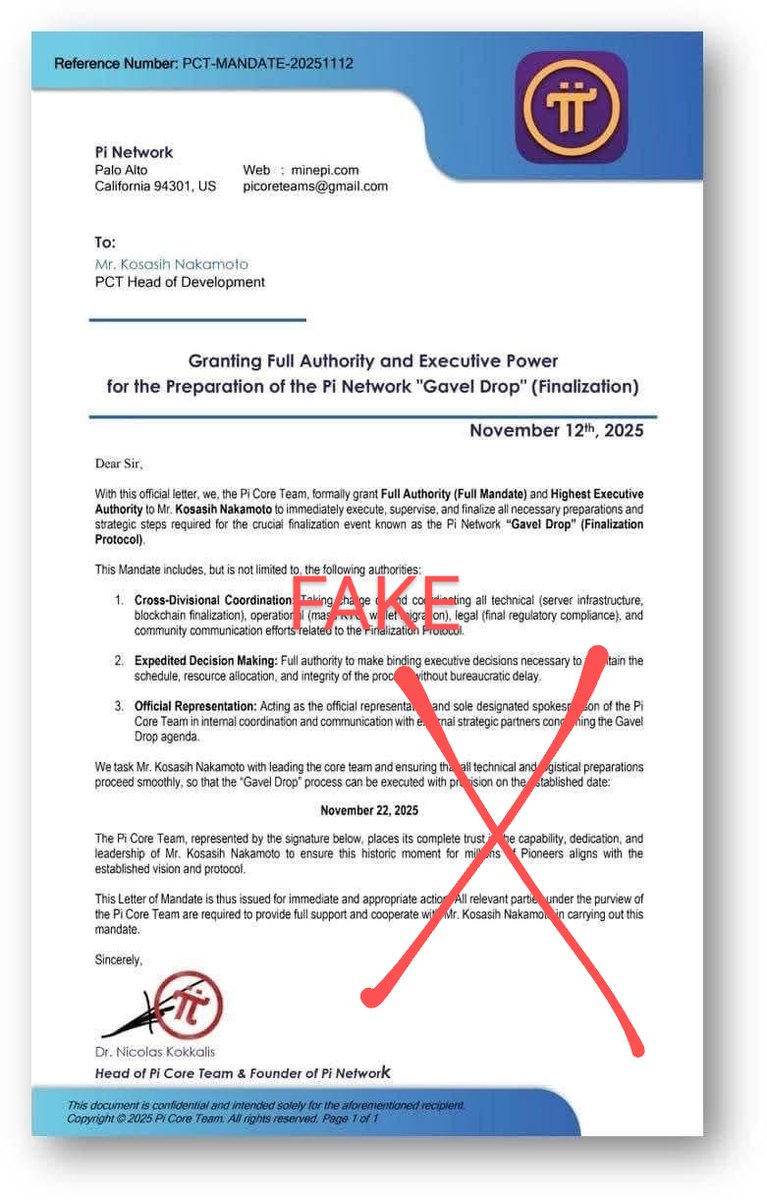 dorisyincpa's tweet image. ⚠️ Important Educational Notice for All Global Pioneers

Stay Alert and Focused on Authentic Information

Today, I noticed that some individuals are intentionally circulating a fake document pretending to represent the Pi Core Team (PCT) and falsely certifying Kasashi as a CT…