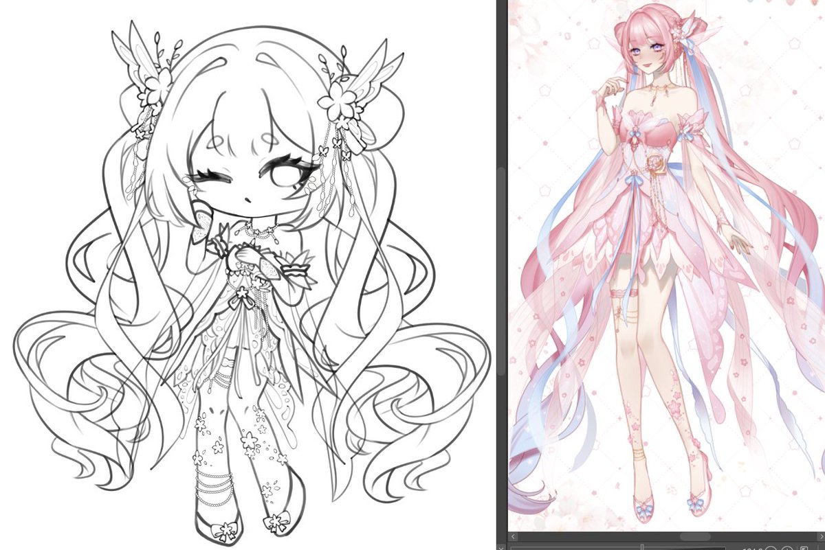 chibi wip!! look at all those details (ˊ•͈ ◡ •͈ˋ) ♡