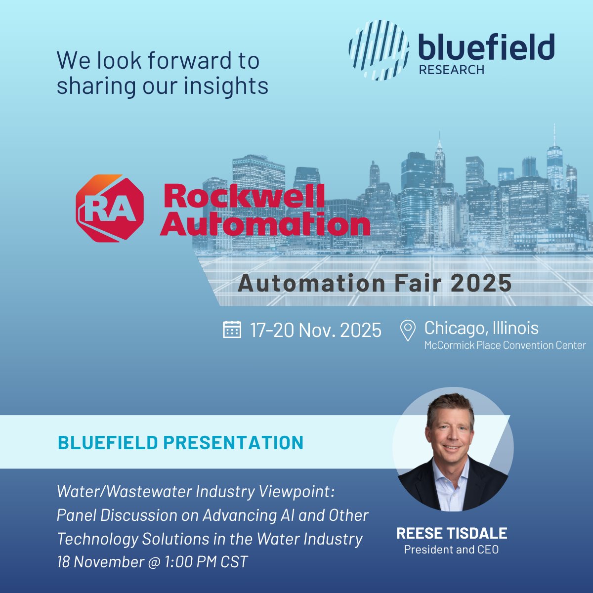 BluefieldWater's tweet image. How are AI and #digitaltech reshaping the #futureofwater? Bluefield&apos;s Reese Tisdale joins @ROKAutomation Fair (Nov 18, Chicago) to discuss how intelligent automation is helping utilities tackle #aginginfrastructure, workforce gaps &amp;amp; #PFAS. Meet with Reese: hubs.ly/Q03SvmFY0
