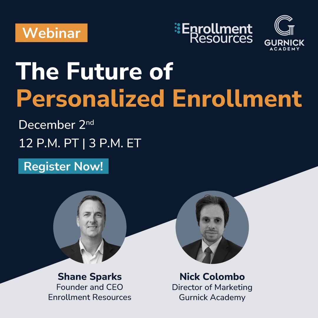 How do you scale personalization and make it profitable?
Join us Dec 2 to see how Gurnick Academy turns data-driven insights into real enrollments.
✅ ROI drivers
✅ Behavioral data &amp; AI insights
✅ Live Q&amp;A
Register: hubs.li/Q03SxhQb0

#HigherEdMarketing #EnrollmentGrowth