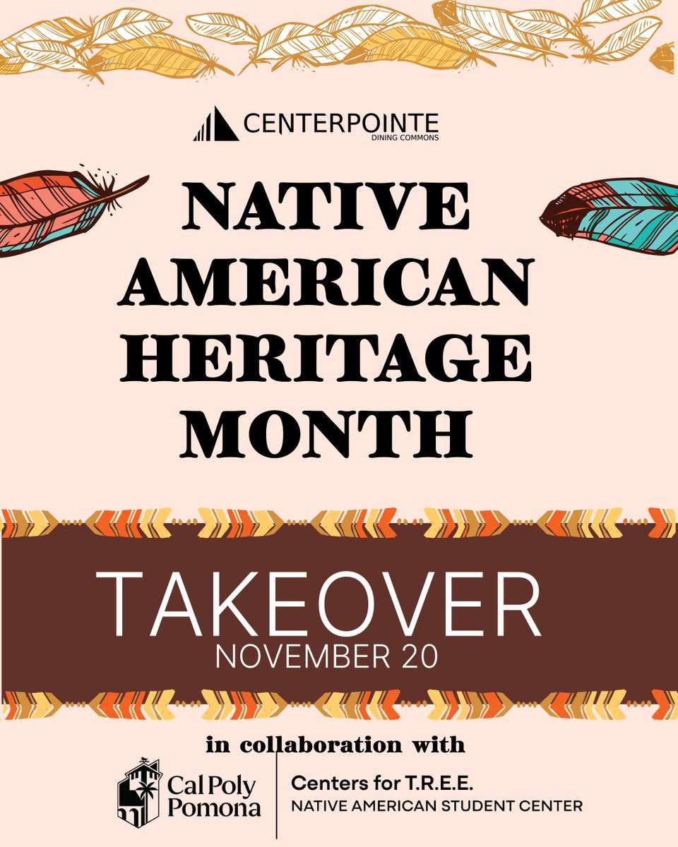 cppdining's tweet image. 🎉Celebrate Native American Heritage Month at Centerpointe! 🎉

In collaboration with the Native American Student Center, we’re honoring Indigenous culture and cuisine with a special takeover on November 20 from 11 AM – 1:30 PM at Centerpointe.💚💛