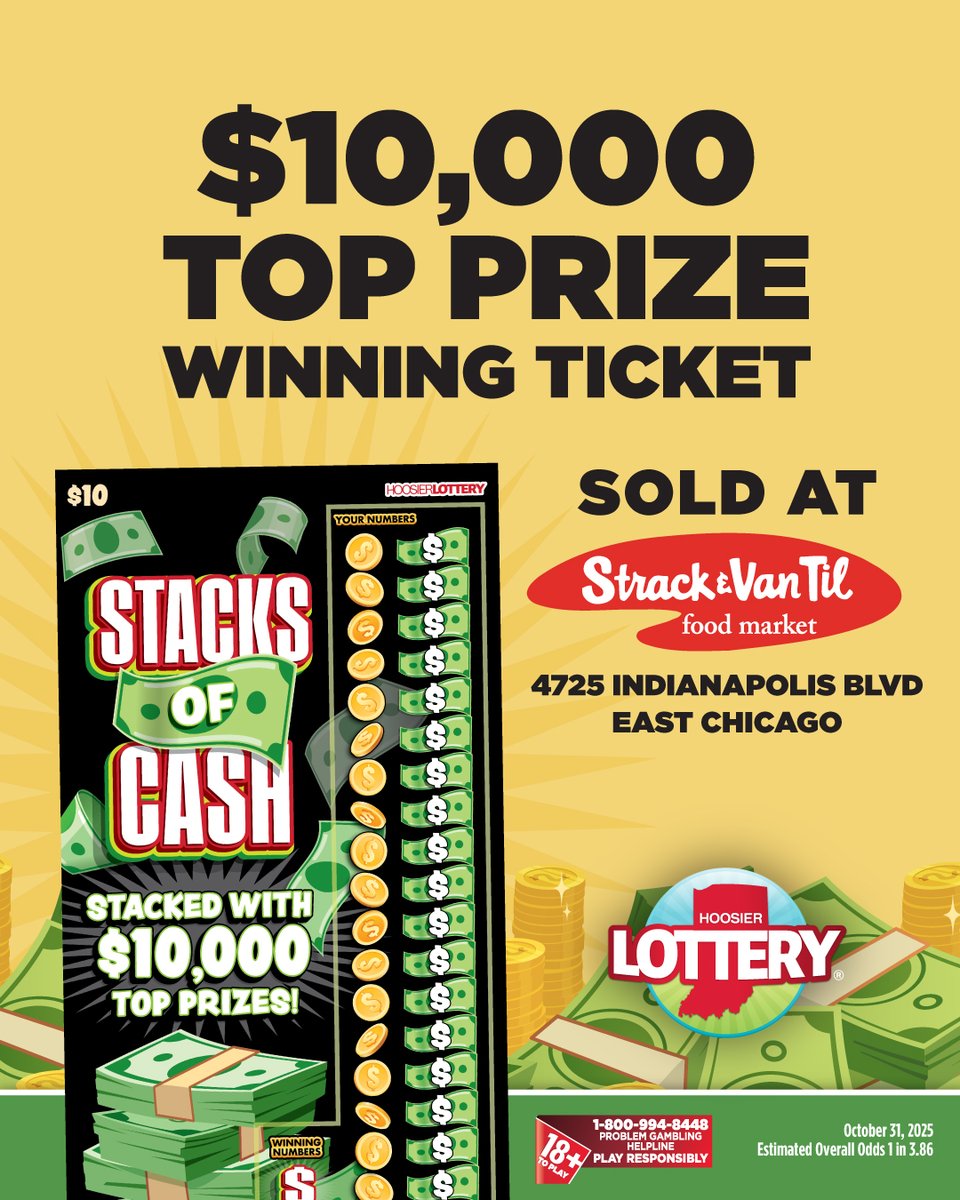 Stacks on stacks on stacks! 💵 Someone in East Chicago is celebrating a $10,000 Top Prize win on Stacks of Cash! 🎉
