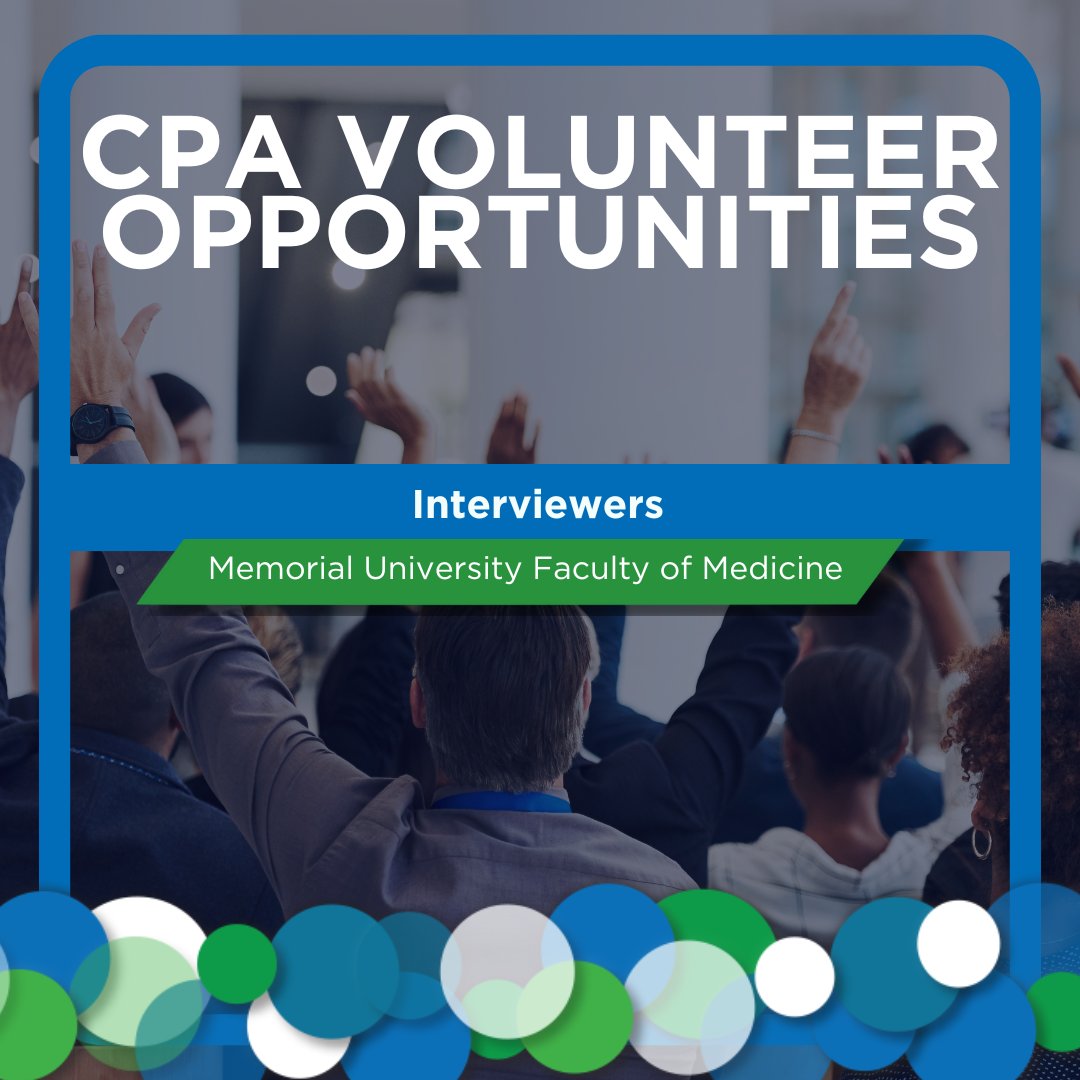 Looking for ways to give back and get involved?

Check out the latest CPA volunteer opportunity available on our website: Interviewer - Memorial University Faculty of Medicine

Visit our Volunteer Opportunities page to learn more and apply: cpanl.ca/CPANL/Opportun…