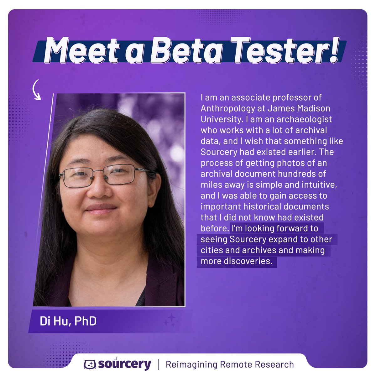 sourcery_app's tweet image. Meet Di Hu, PhD, a summertime Researcher beta tester! Dr. Hu helped us test New York City-based repositories in preparation for our big September launch. 🗽

⭐ Interested in helping Sourcery expand? Apply to be a Sourcerer Ambassador: forms.gle/e74hv5D4V9oKgk…