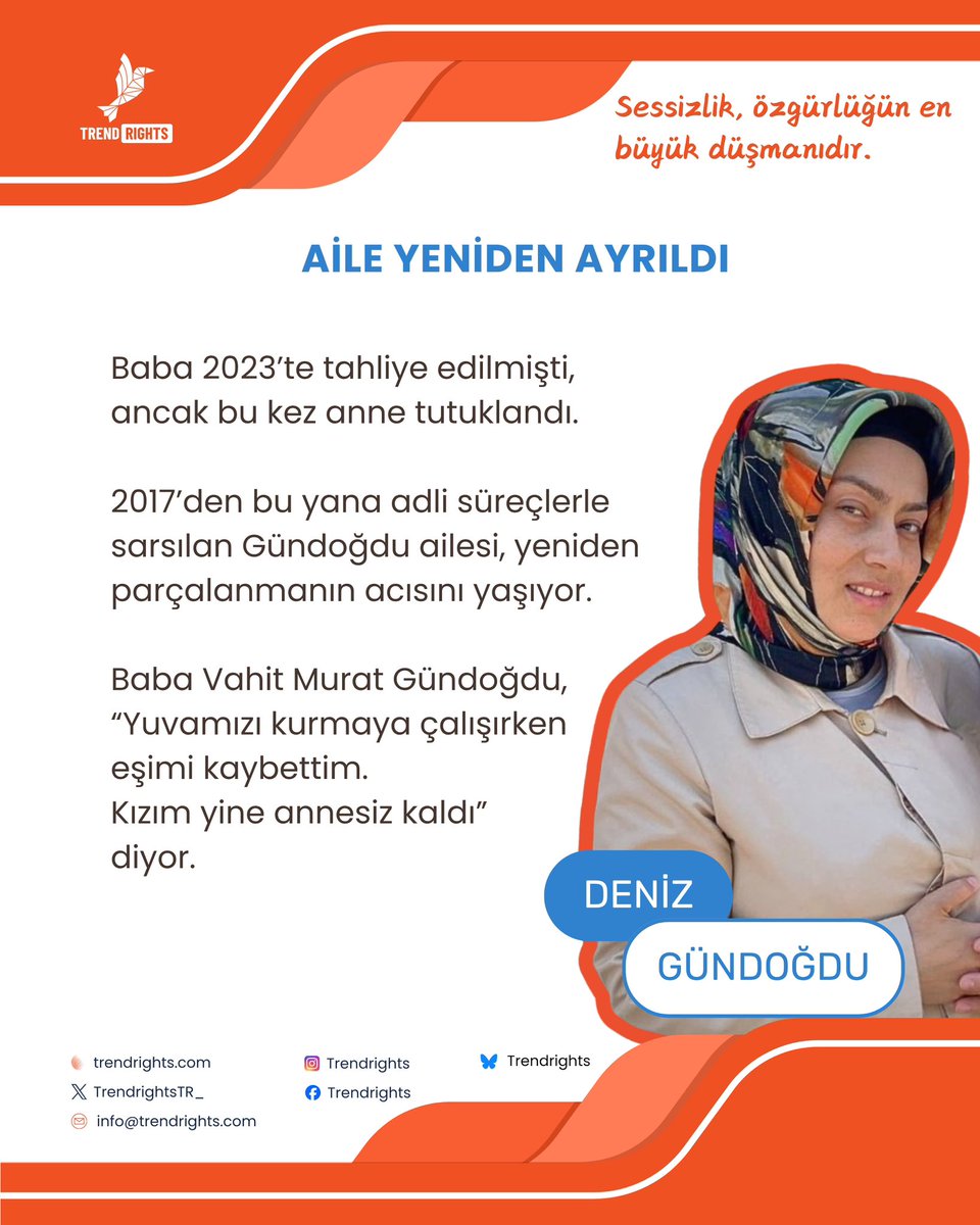 AİLE YENİDEN AYRILDI!

Baba 2023'te tahliye edilmişti, ancak bu kez anne tutuklandı.

2017'den bu yana adli süreçlerle sarsılan Gündoğdu ailesi, yeniden parçalanmanın acısını yaşıyor.

Baba Vahit Murat Gündoğdu, “Yuvamızı kurmaya çalışırken eşimi kaybettim.

Kızım yine annesiz