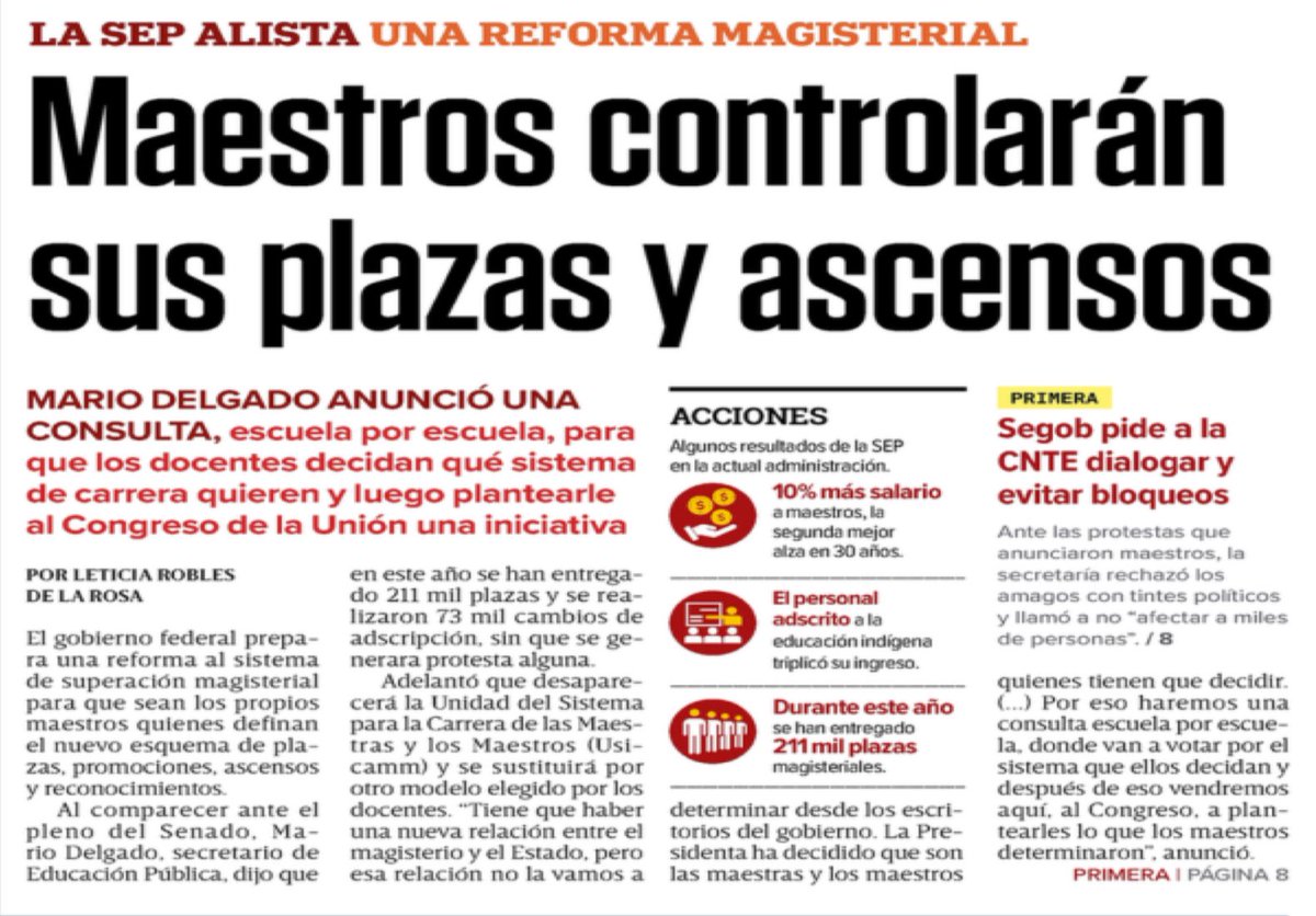 🚨Pasamos de una Reforma Educativa en la que se premiaba el mérito magisterial, a partir de evaluaciones  a cargo de un órgano independiente del gobierno, a otra populista que entrega al sindicato plazas, promociones, ascensos y reconocimientos. Todo, para que voten por Morena.