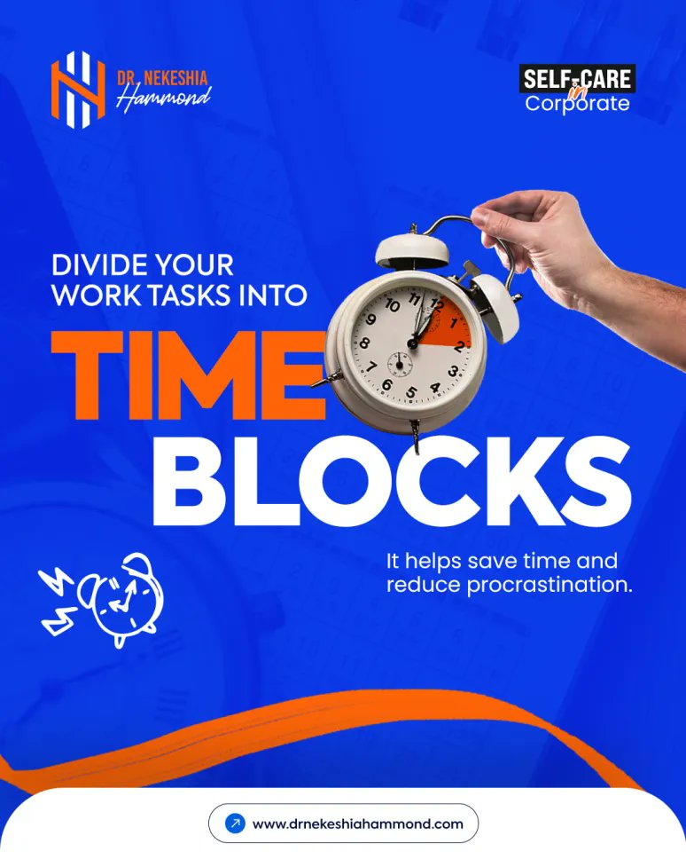 Dr_Hammond's tweet image. Time-blocking isn’t just a productivity hack; it’s a mindfulness practice for your workflow.  Structure your day with purpose and protect your focus.

#WorkplaceWellness #TimeBlocking #ProductivityTips #MindfulWork #CorporateWellness #DrNekeshiaHammond
