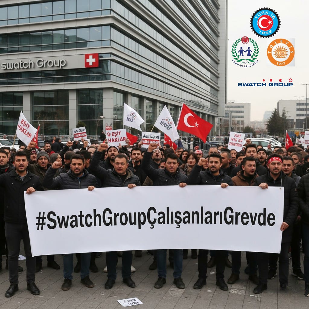 Emekleri, alınterleri için GREV'e çıkan Swatch Group işçilerinin ve kardeş sendikamız <a href="/KOOPISSENDIKASI/">Koop-İş Sendikası</a> teşkilatının yanındayız. Haklı mücadele zafere erene dek sizlerleyiz.

#SwatchGroupÇalışanlarıGrevde