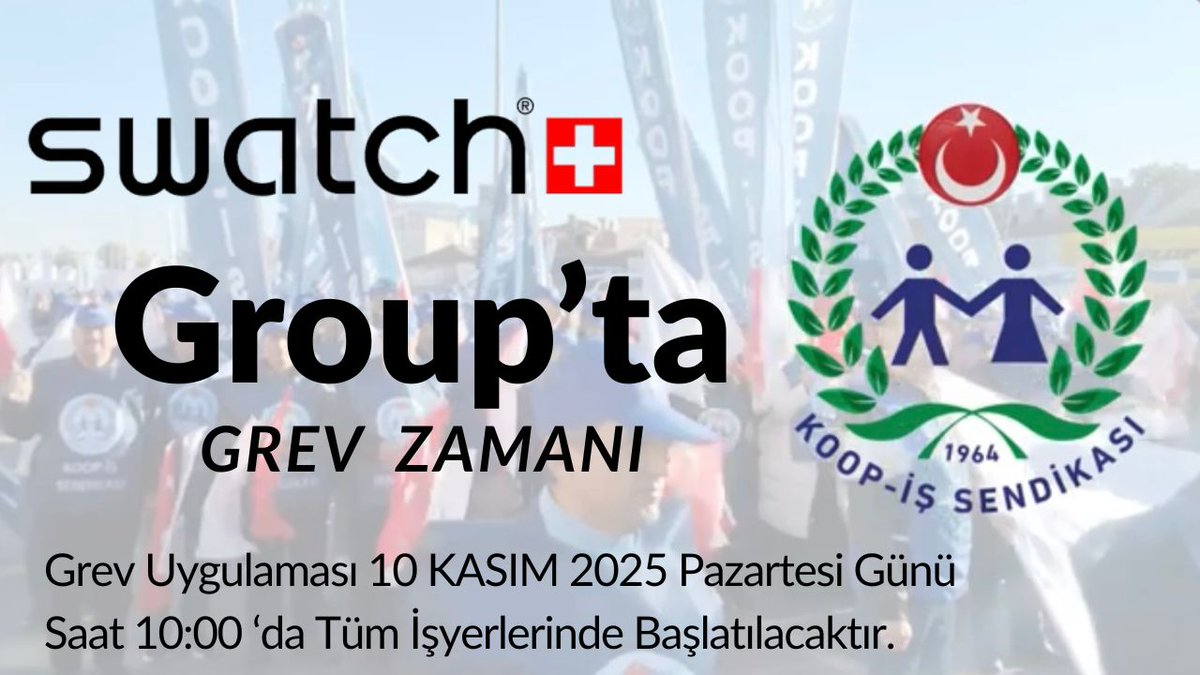Day 3 of the strike!
Swatch workers in Türkiye stand strong for justice and fair pay! ✊
#SwatchGroupÇalışanlarıGrevde
<a href="/Swatch/">Swatch</a> <a href="/KOOPISSENDIKASI/">Koop-İş Sendikası</a> <a href="/uniglobalunion/">UNI Global Union</a> <a href="/swatchturkiye/">Swatch Türkiye</a>
